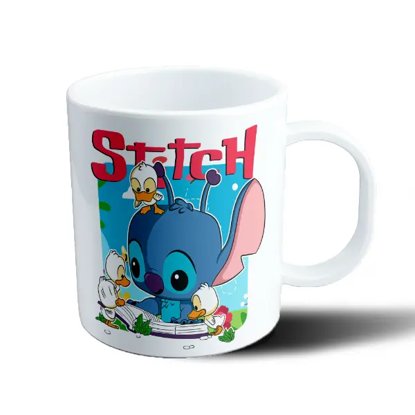 Taza de Plástico Stitch leyendo cuento con patitos
