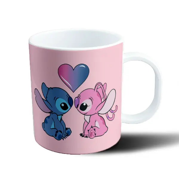 Taza de Plástico Stitch y Angel Corazón