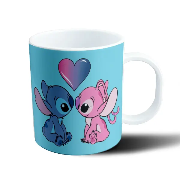 Taza de Plástico Stitch y Angel Corazón