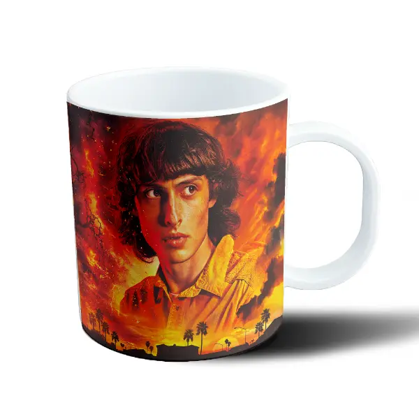Taza de Plástico Stranger Things Retrato Fuego y Palmeras