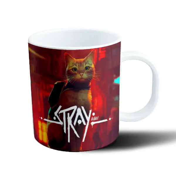 Taza de Plástico Stray Gato Naranja Neón