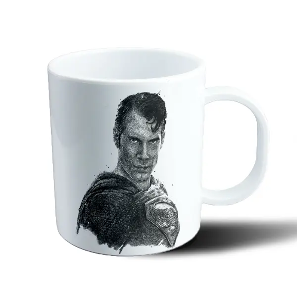 Taza de Plástico Superman Retrato Dibujo Blanco y Negro