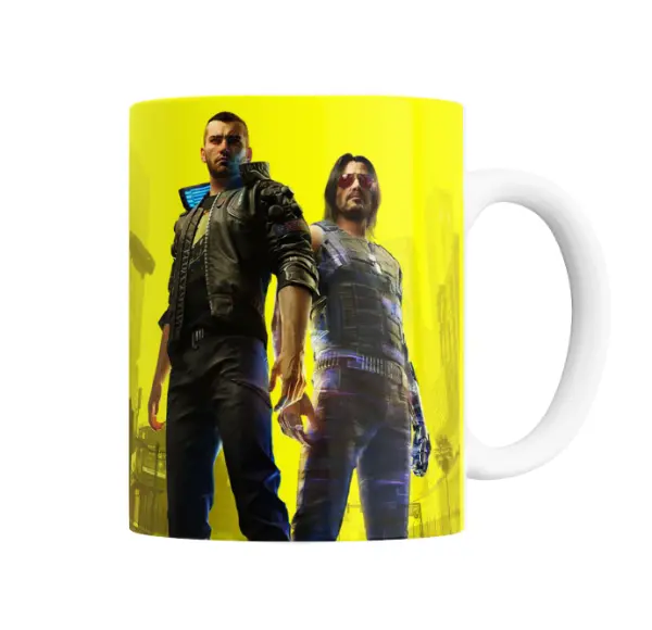 Taza de Cerámica Cyberpunk 2077 V y Johnny Silverhand