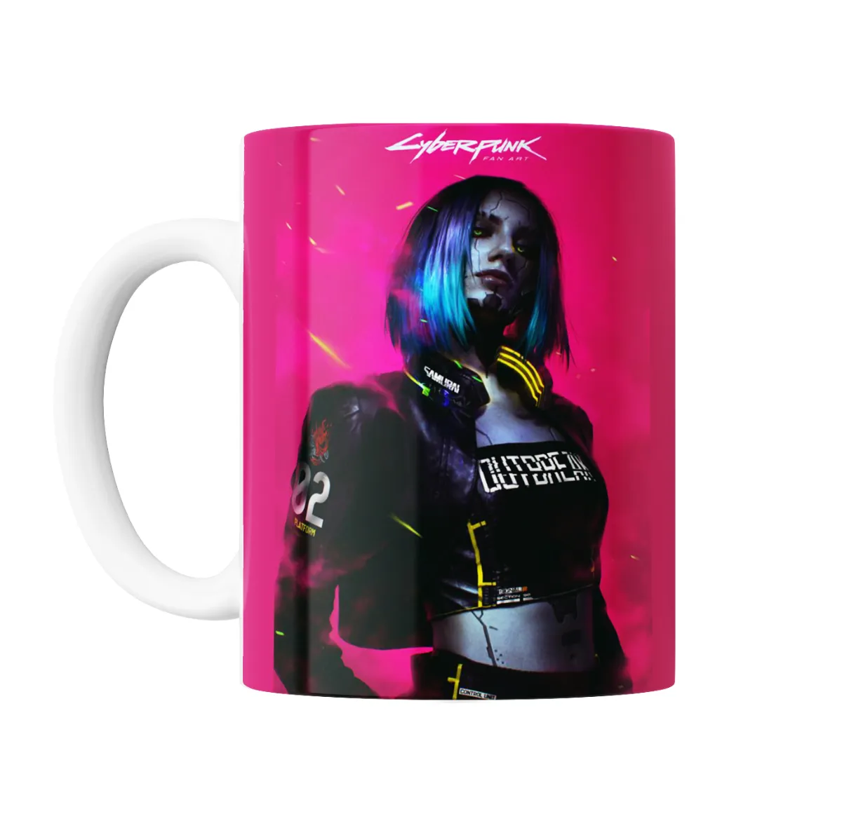 Taza de Cerámica Cyberpunk 2077 Chica Cyborg Neón Rosa - vista 2