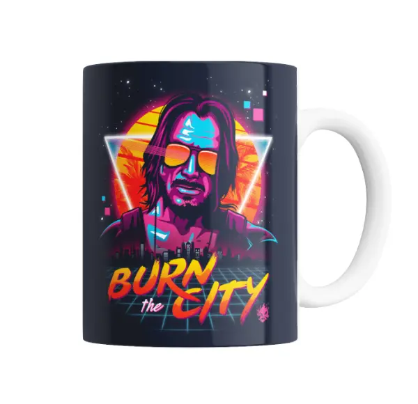 Taza de Cerámica Cyberpunk 2077 Johnny Silverhand Burn the City