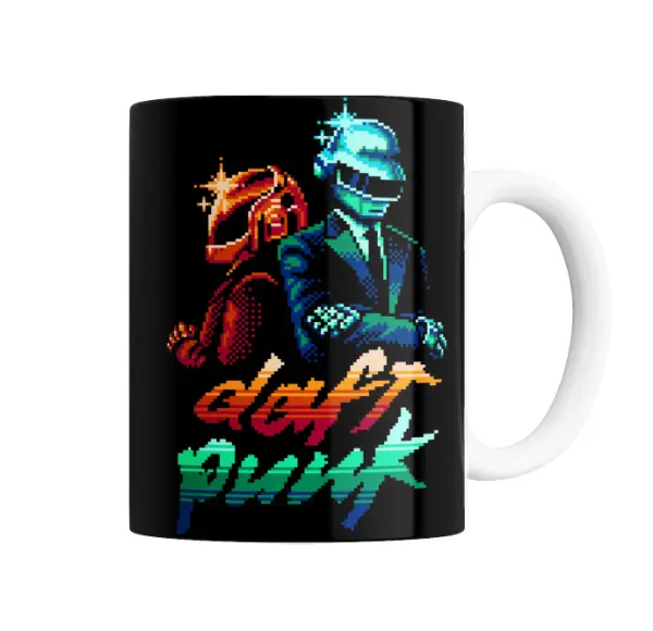 Taza de Cerámica Daft Punk Pixel Art Neón