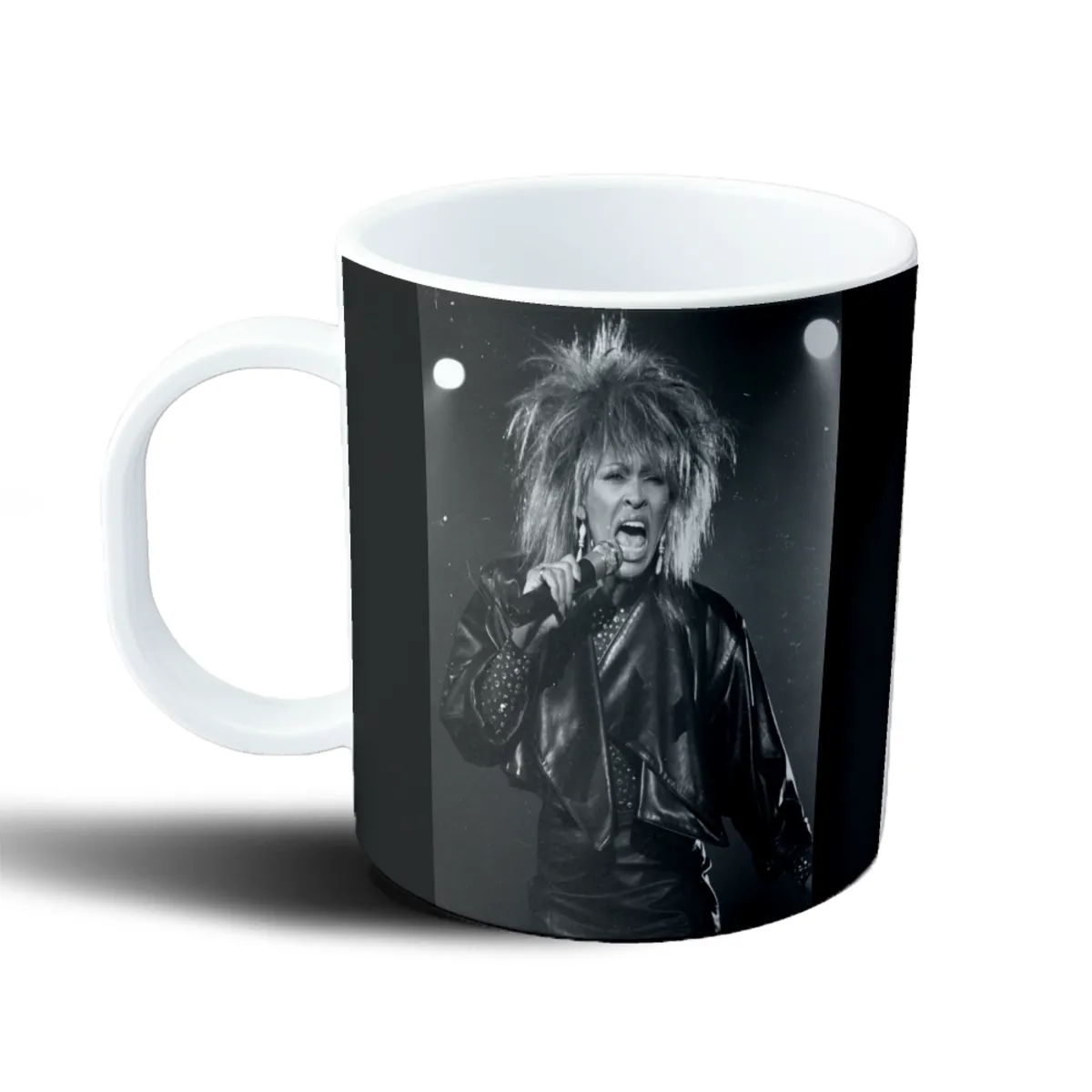 Taza de Plástico Tina Turner Cantante en Vivo Blanco y Negro - vista 2