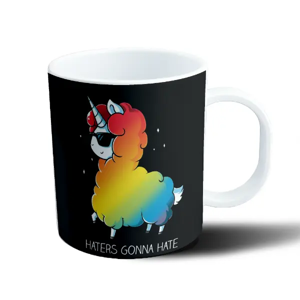 Taza de Plástico Unicornio Llama Haters Gonna Hate Arcoíris