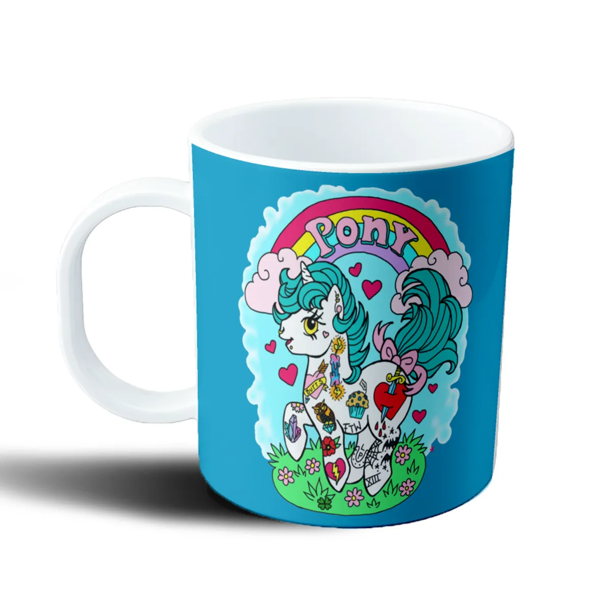 Taza de Plástico Unicornio Pony Tatuado Arcoíris - vista 2