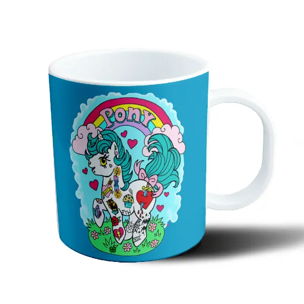 Taza de Plástico Unicornio Pony Tatuado Arcoíris