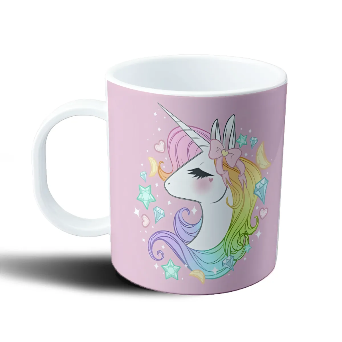 Taza de Plástico Unicornio Kawaii Pastel con Moño y Diamantes - vista 2