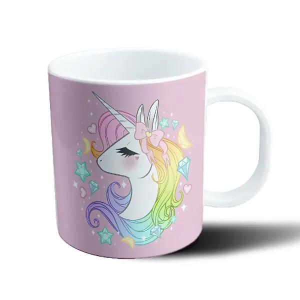 Taza de Plástico Unicornio Kawaii Pastel con Moño y Diamantes