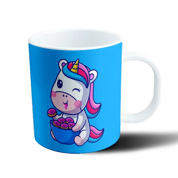 Taza de Plástico Unicornio Kawaii Comiendo Donas