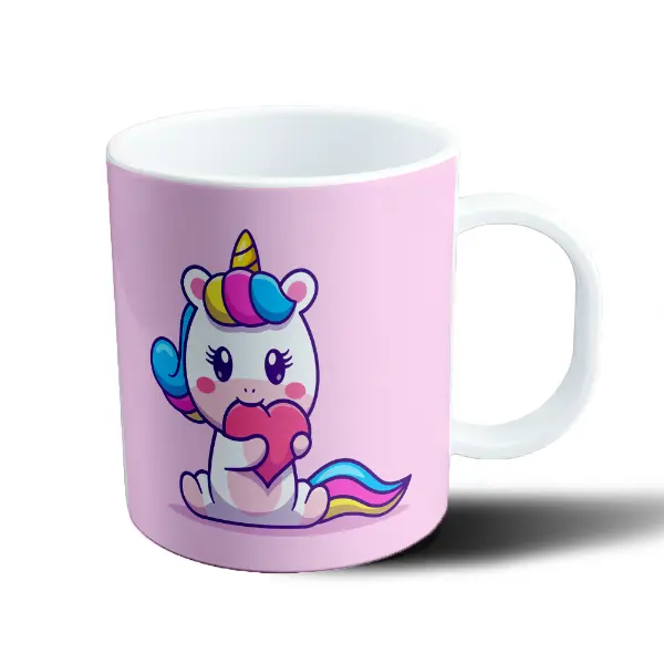Taza de Plástico Unicornio Kawaii con Corazón