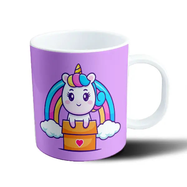 Taza de Plástico Unicornio Kawaii con Arcoíris y Caja de Regalo