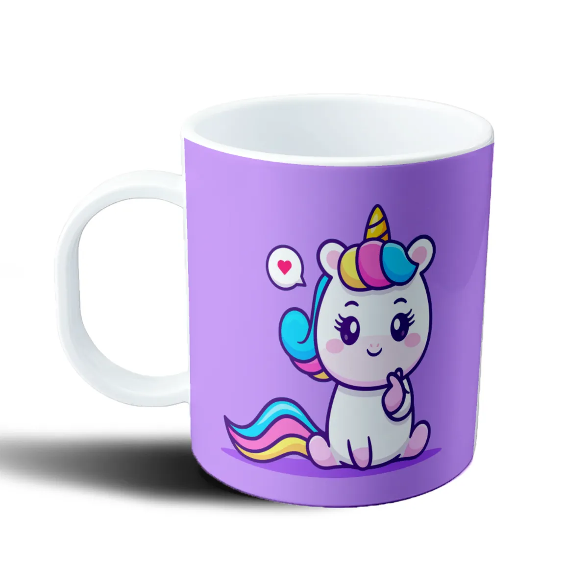 Taza de Plástico Unicornio Kawaii con Corazón - vista 2