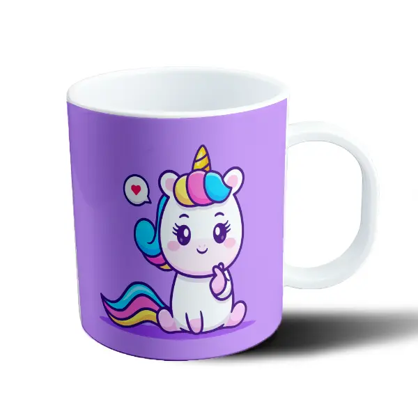 Taza de Plástico Unicornio Kawaii con Corazón