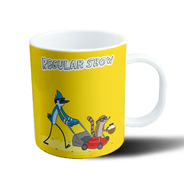 Taza de Plástico Un Show Mas Mordecai y Rigby Cortando el Pasto