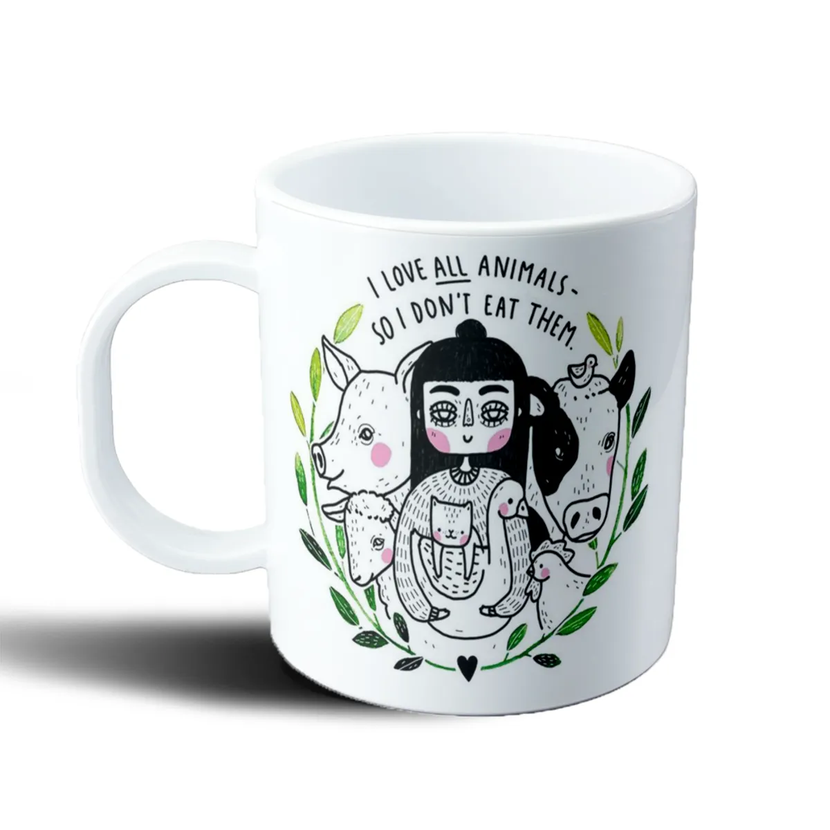 Taza de Plástico Vegan Chica con Animales I Love All Animals - vista 2