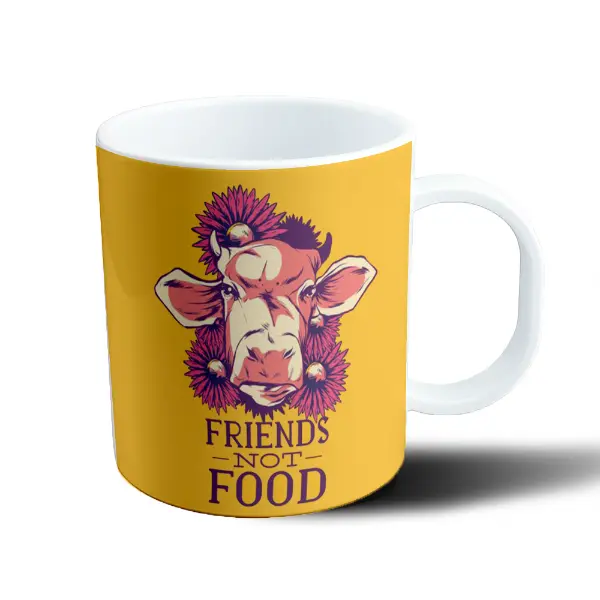 Taza de Plástico Vegan Friends Not Food Vaca con Flores