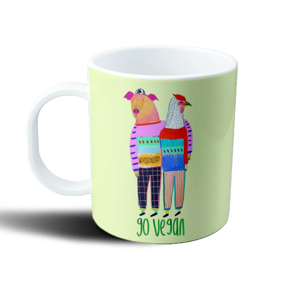 Taza de Plástico Go Vegan Cerdo y Gallina con Sweaters - vista 2