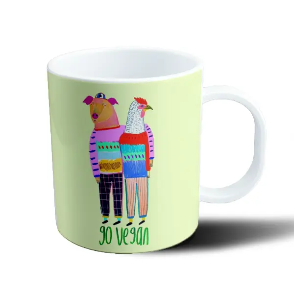 Taza de Plástico Go Vegan Cerdo y Gallina con Sweaters