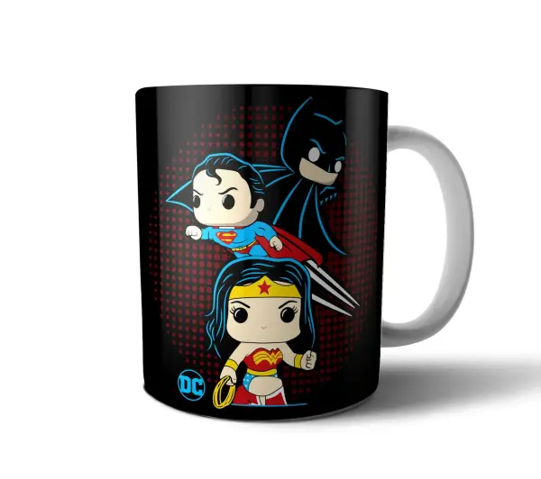 Taza de Cerámica DC Superman Batman y Wonder Woman Kawaii