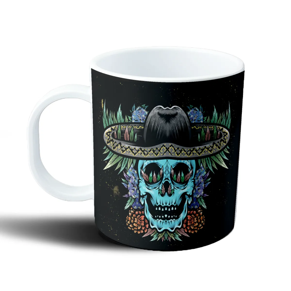 Taza de Plástico Calavera Mexicana con Sombrero y Flores - vista 2