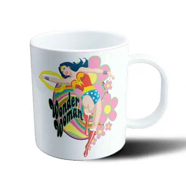 Taza de Plástico Wonder Woman Retro Flores Arcoíris