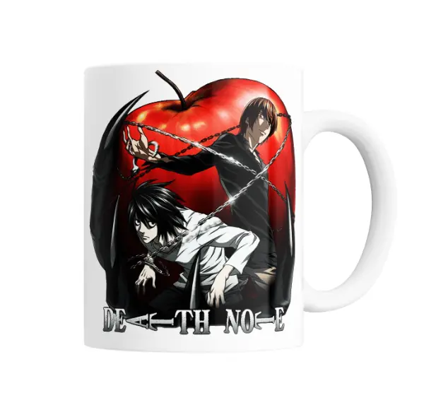Taza de Cerámica Death Note Light y L con Manzana