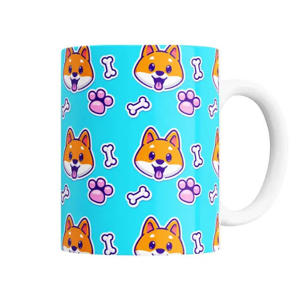 Taza de Cerámica Animalitos Perritos Shiba Inu con Huesos y Patitas