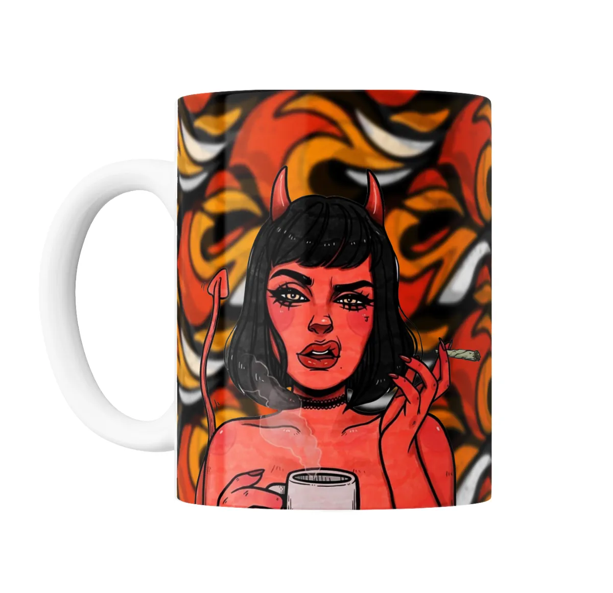 Taza de Cerámica Demon Diablita Fumando y Tomando Café - vista 2