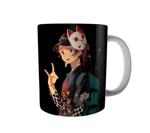Taza de Cerámica Demon Slayer Tanjiro con Máscara de Zorro