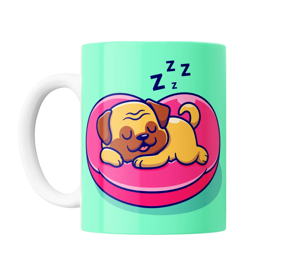 Taza de Cerámica Perrito Durmiendo en Cama Rosa - vista 2
