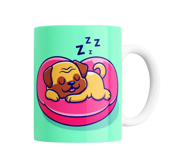 Taza de Cerámica Perrito Durmiendo en Cama Rosa