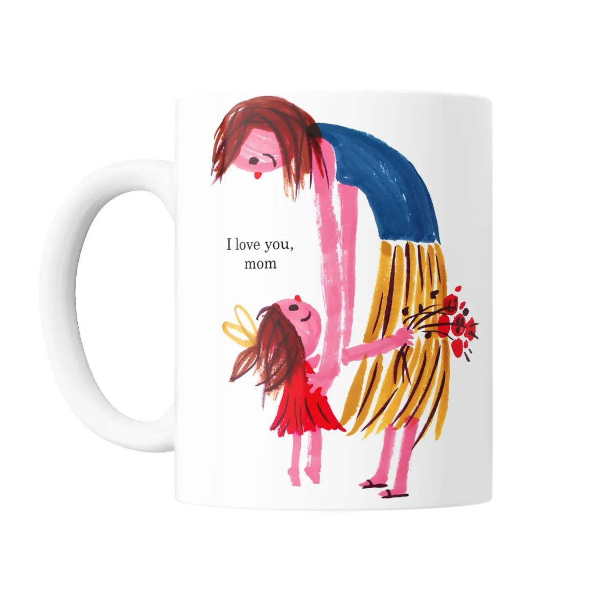 Taza de Cerámica Dia de la Madre I Love You Mom Mamá con Hija y Flores - vista 2