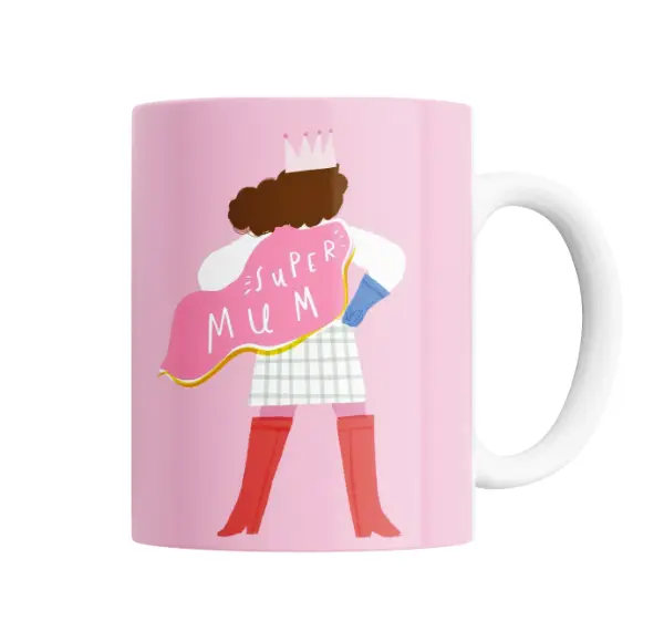 Taza de Cerámica Super Mum Corona Capa Rosa