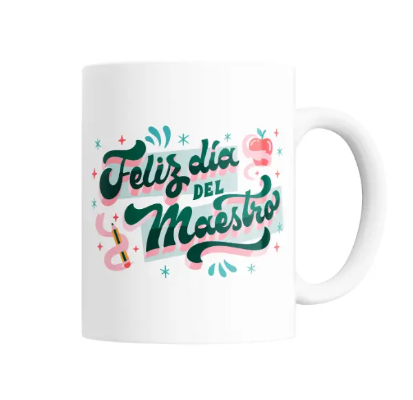 Taza de Cerámica Feliz Día del Maestro Diseño Tipográfico