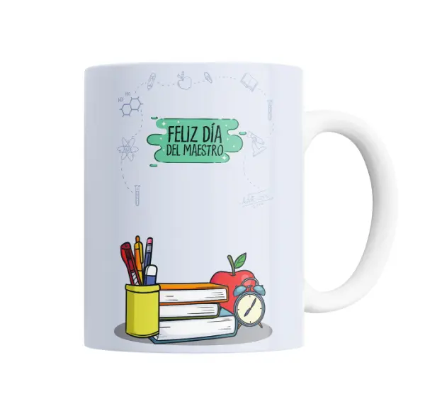 Taza de Cerámica Feliz Día del Maestro Útiles y Libros