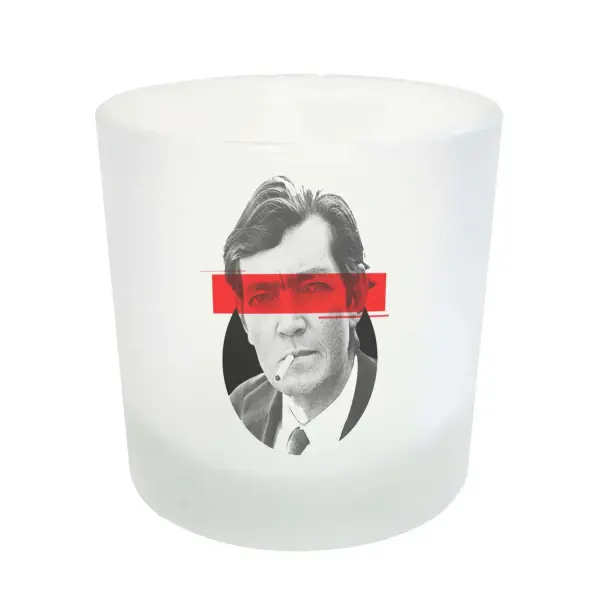 Vaso de Whisky Cortazar Retrato con Cigarrillo y Franja Roja