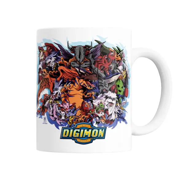 Taza de Cerámica Digimon Monstruos Digitales Elenco Completo