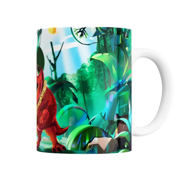 Taza de Cerámica Dinosaurios Jungla Cool con Cadenas y Gorra