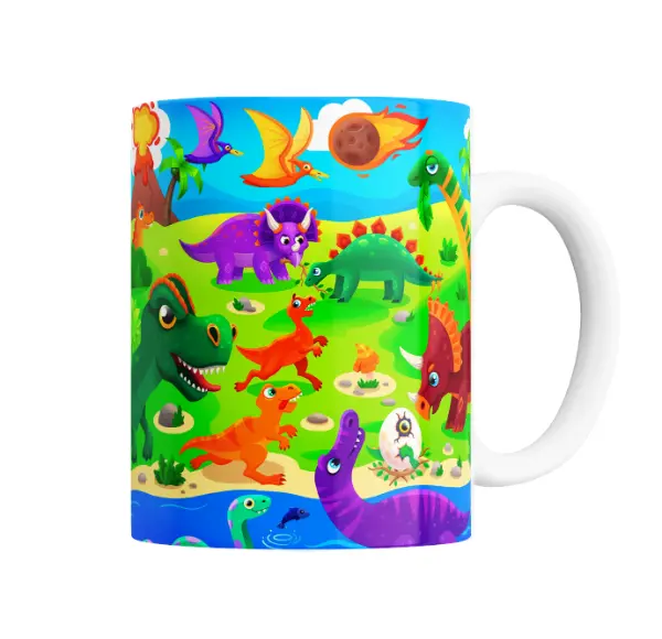 Taza de Cerámica Dinosaurios Dibujos Coloridos Mundo Jurásico