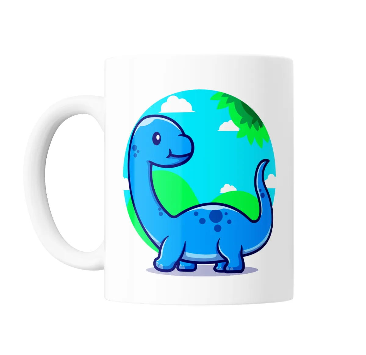 Taza de Cerámica Dinosaurio Azul Cartoon Paisaje - vista 2