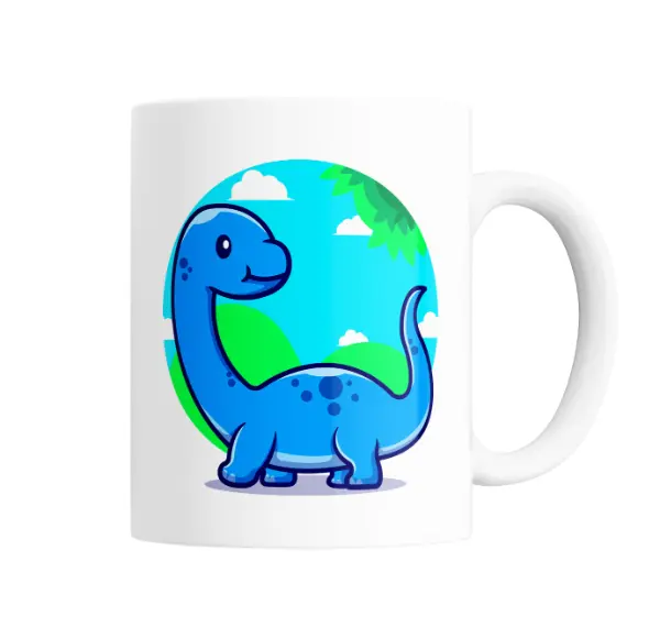 Taza de Cerámica Dinosaurio Azul Cartoon Paisaje