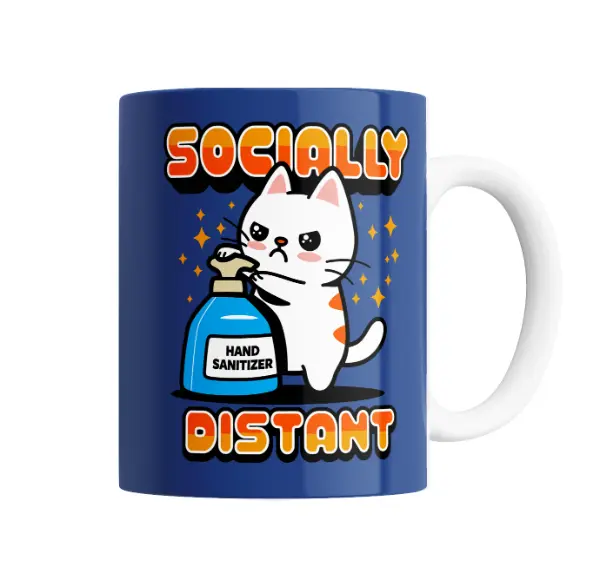 Taza de Cerámica Socially Distant Gato con Alcohol en Gel