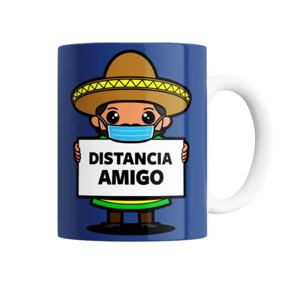 Taza de Cerámica Distancia Amigo Mexicano con Barbijo