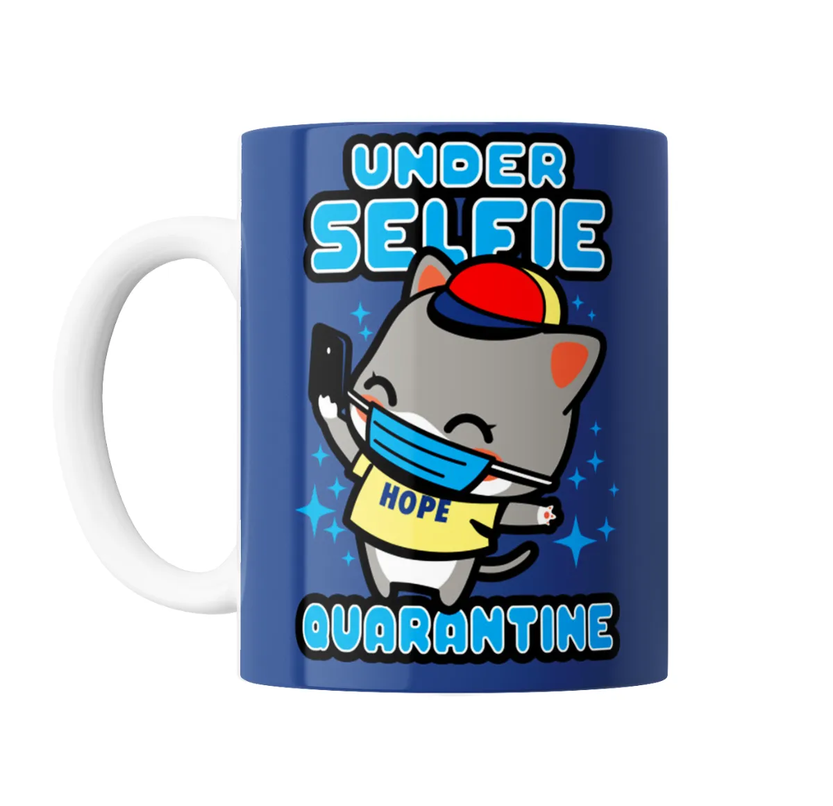 Taza de Cerámica Under Selfie Quarantine Gato con Barbijo - vista 2