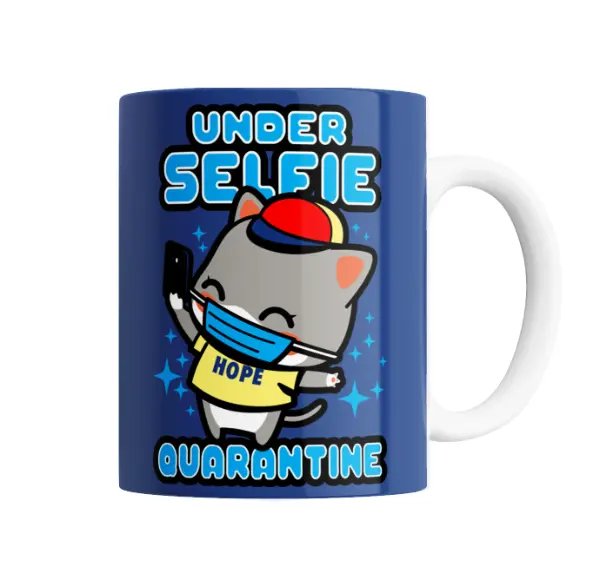 Taza de Cerámica Under Selfie Quarantine Gato con Barbijo
