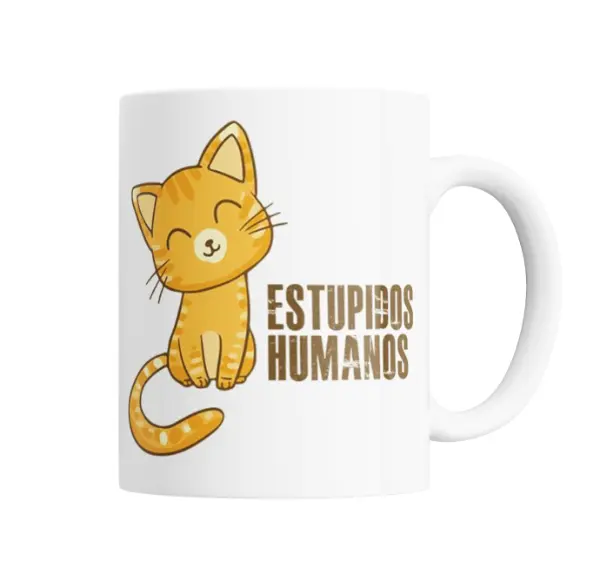 Taza de Cerámica Gatito Estupidos Humanos